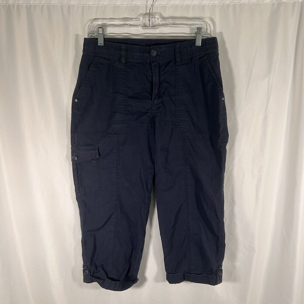 Chico's Capris Women's 1P 8P Blue Pull On Elastic Waist Cargo Pocket Cotton Blen